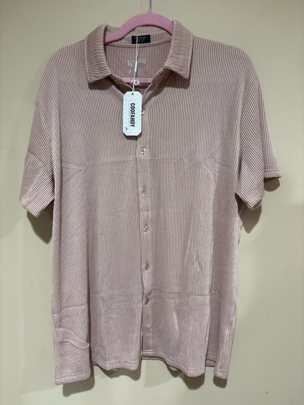 Coofandy Men's Short Sleeve Ribbed Button-Down Shirt - Dusty Pink